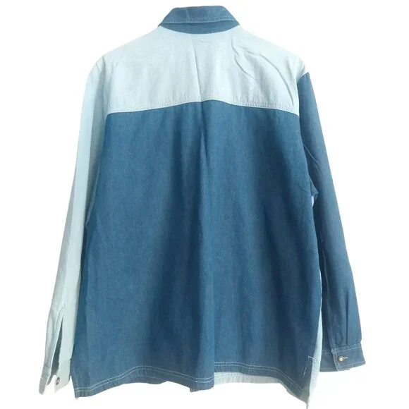 Blue Denim Statement Shirt for Dogs Lover 2XLPatchwork Cotton Button Up Collar - Picture 5 of 14